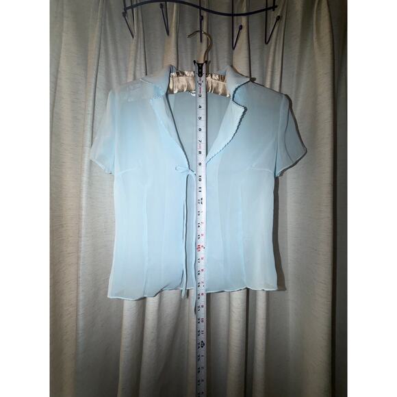 Y2K Baby Blue Sheer Chiffon Tie Front Top Short Sleeve Vintage 90s 00s Fairy S M - Picture 3 of 8